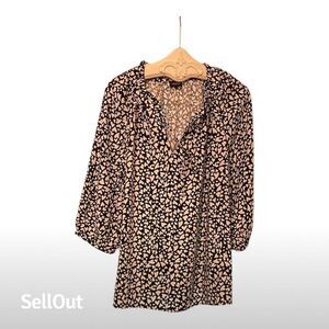 Jones & Co Women's 1X Black & White Heart Print 3/4 Sleeve Blouse